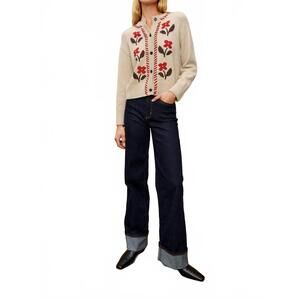 NEW RAILS mavie crew neck cardigan sweater in carmine flower